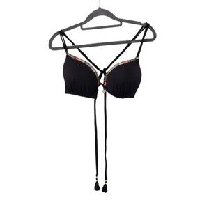 Victorias Secret Swim Top Womens 36C Bikini Tassel Tie Black Underwire Padded